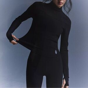 Free People Black Long Sleeve Mock Neck Top